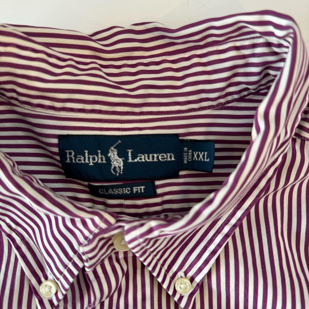 Ralph Lauren Men's XXL Classic Purple/White Stripe Long Sleeve Button Down Shirt - Picture 5 of 5